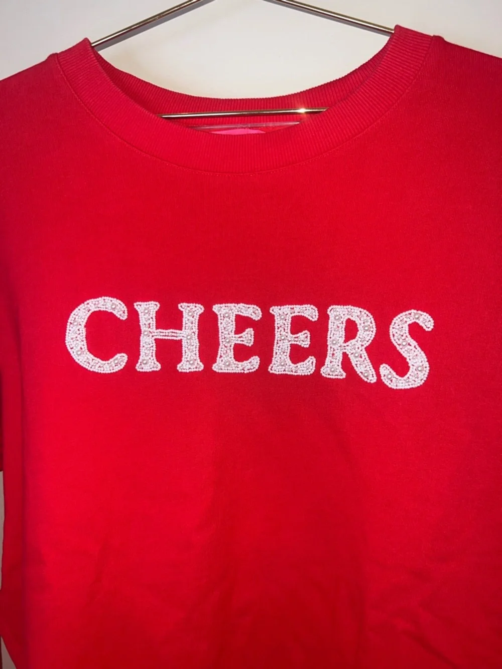Lilly Pulitzer Cheers Pearl Beaded Crewneck Sweatshirt Red Size Medium - Picture 3 of 12